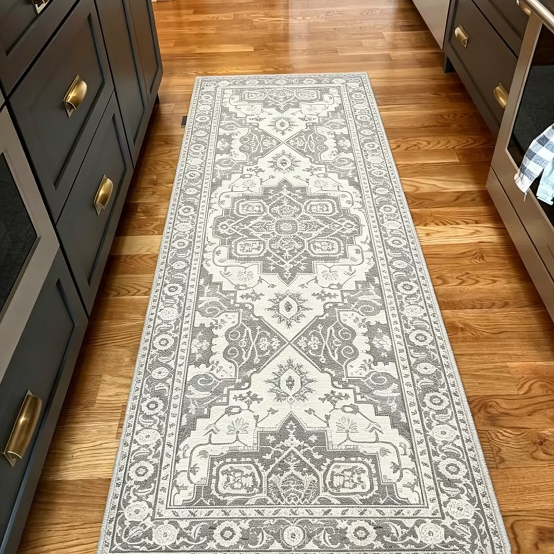 Vintage Floral Washable Runner Rug - Non-Slip & Machine Washable