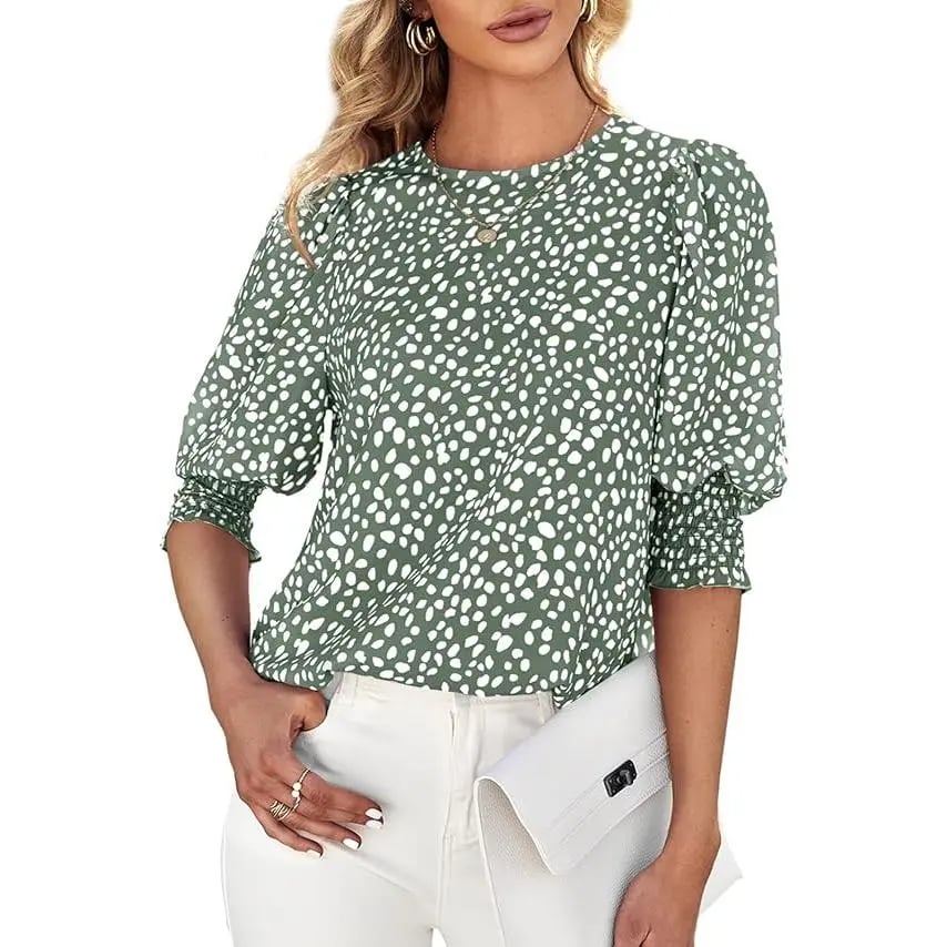 Women's Polka Dot 3/4 Sleeve Blouse Tops Ladies