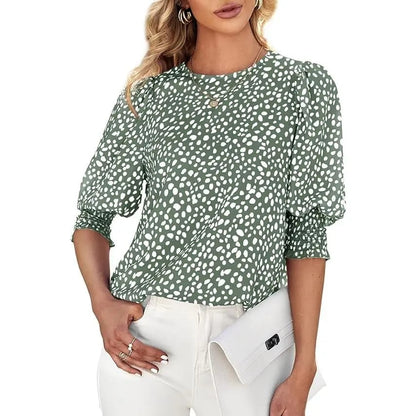 Women's Polka Dot 3/4 Sleeve Blouse Tops Ladies