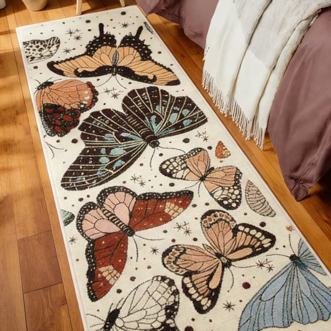 Washable Vintage Butterfly Runner Rug – Non-Slip & Pet Friendly