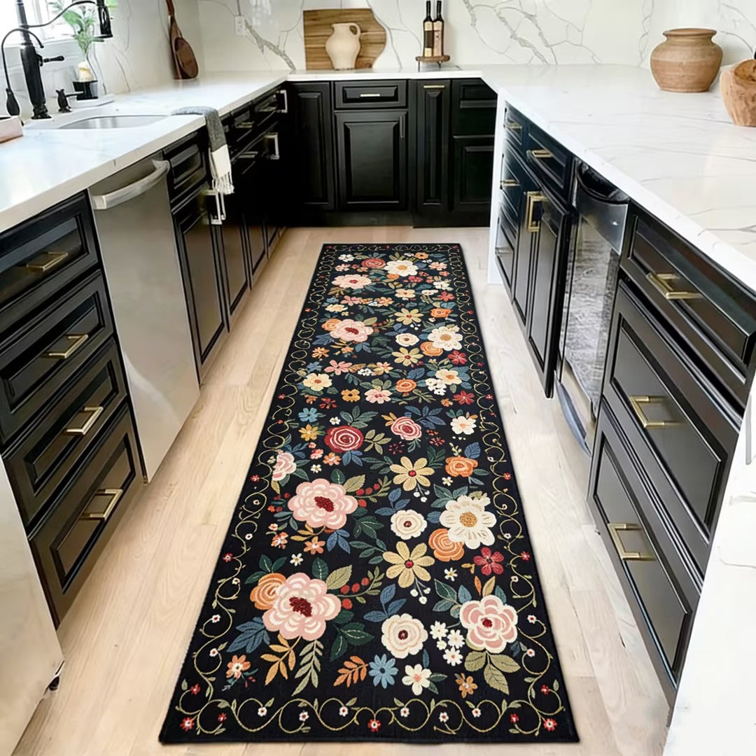 Vintage Flower Washable Runner Rug