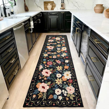 Vintage Flower Washable Runner Rug