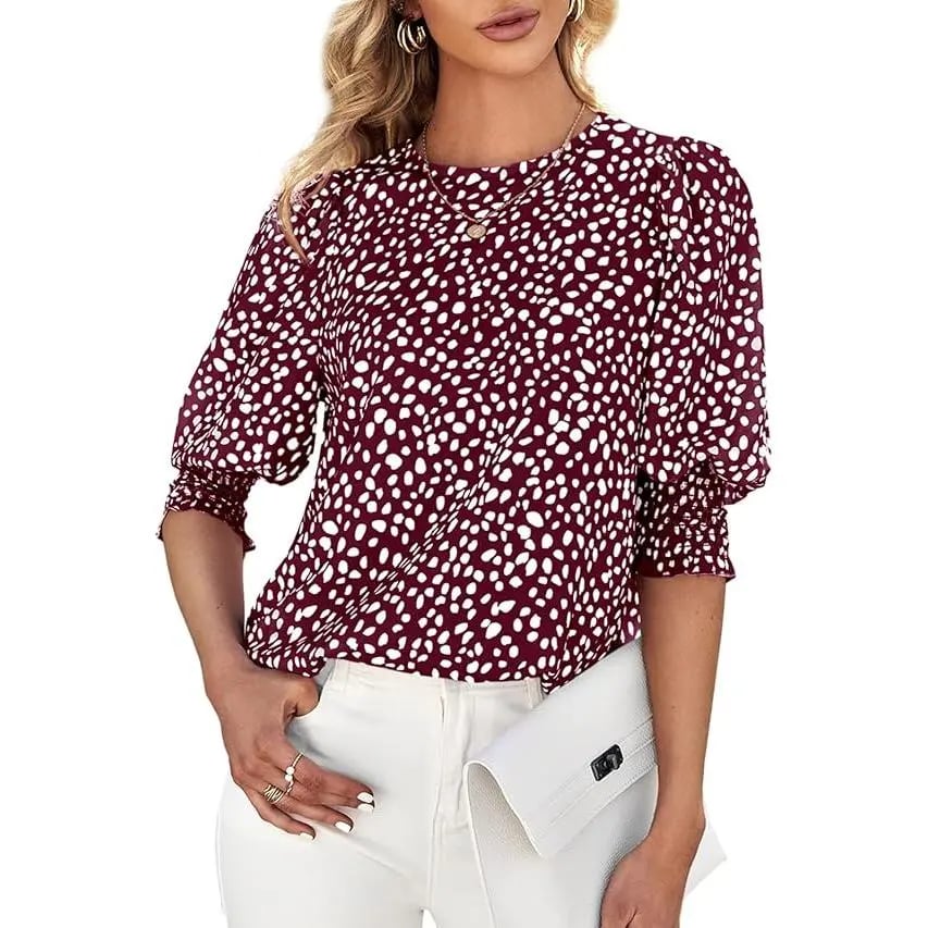 Women's Polka Dot 3/4 Sleeve Blouse Tops Ladies