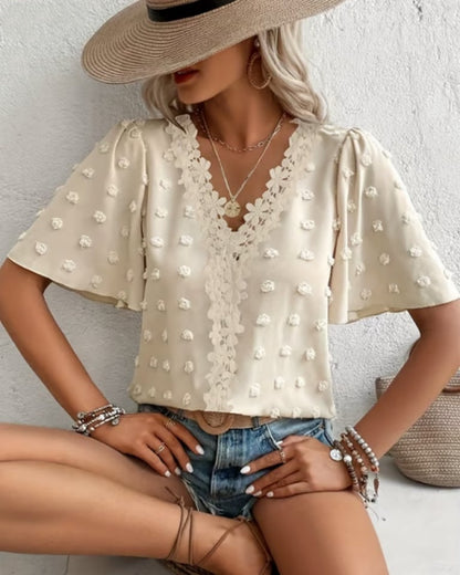 Swiss Dot Lace Butterfly Sleeve Blouse