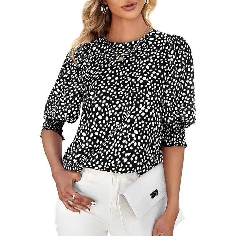 Women's Polka Dot 3/4 Sleeve Blouse Tops Ladies