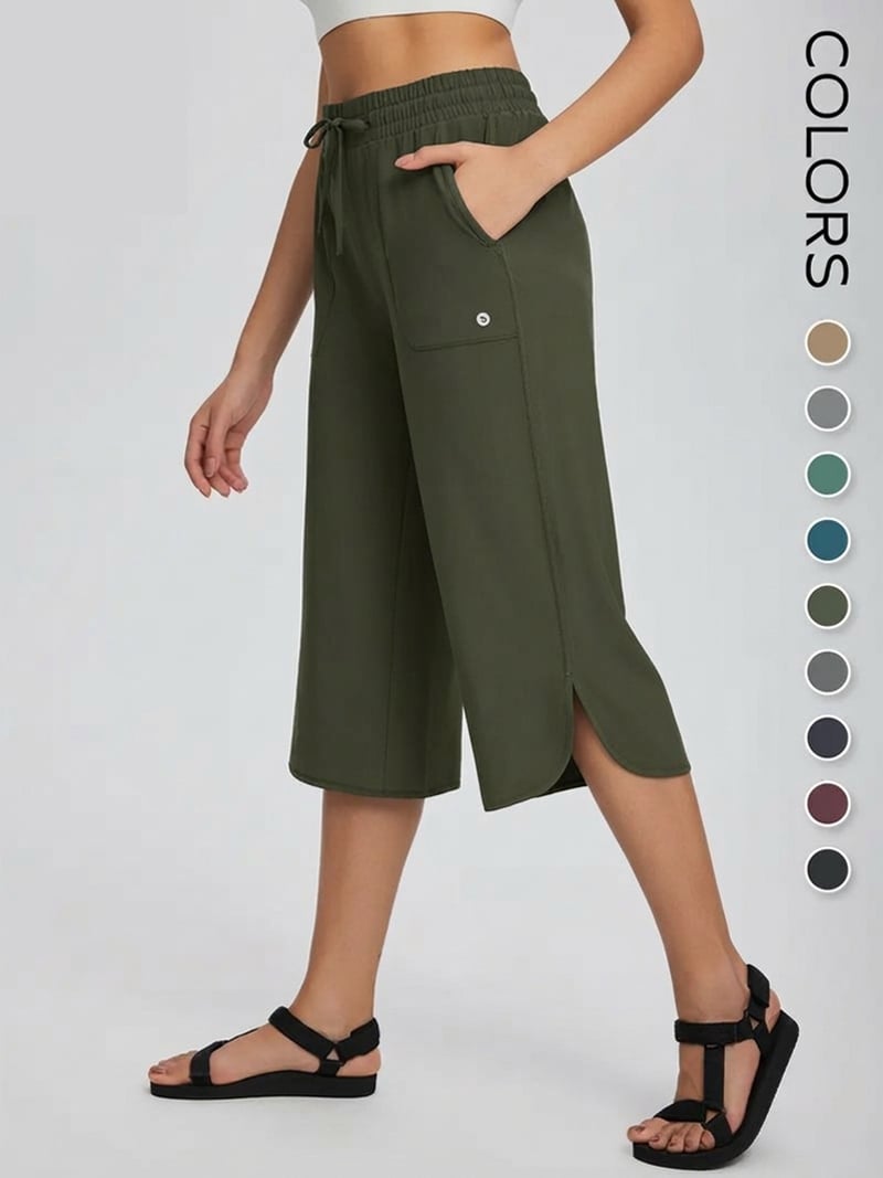 High Waisted Quick Dry UPF 50+ Wide Leg Yoga Capris
