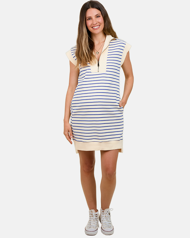 Limited time sale🔥Women's Striped Casual Zipper Cap Sleeve Mini Dress