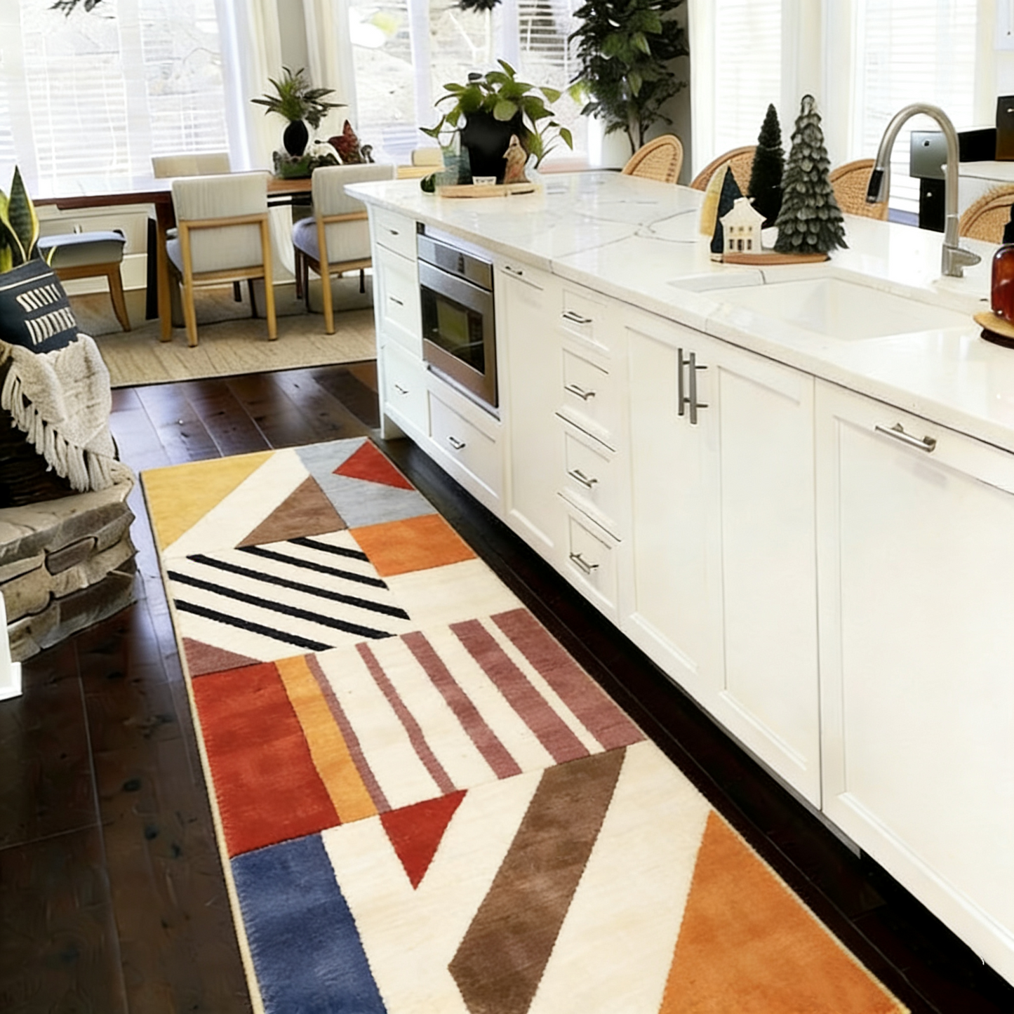 Artistic Geometric Patchwork Washable Runner Rug