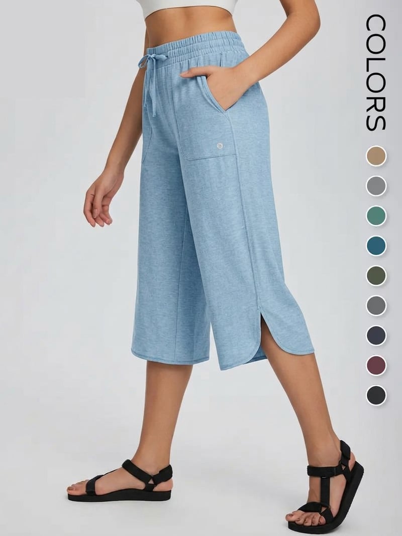 High Waisted Quick Dry UPF 50+ Wide Leg Yoga Capris
