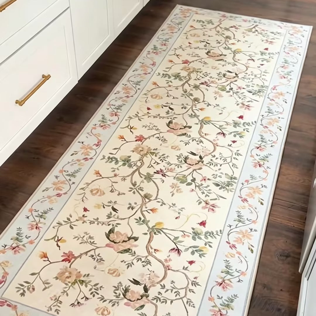 Vintage Floral Washable Runner Rug - Non-Slip & Machine Washable