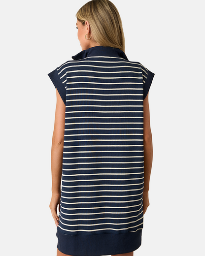 Limited time sale🔥Women's Striped Casual Zipper Cap Sleeve Mini Dress