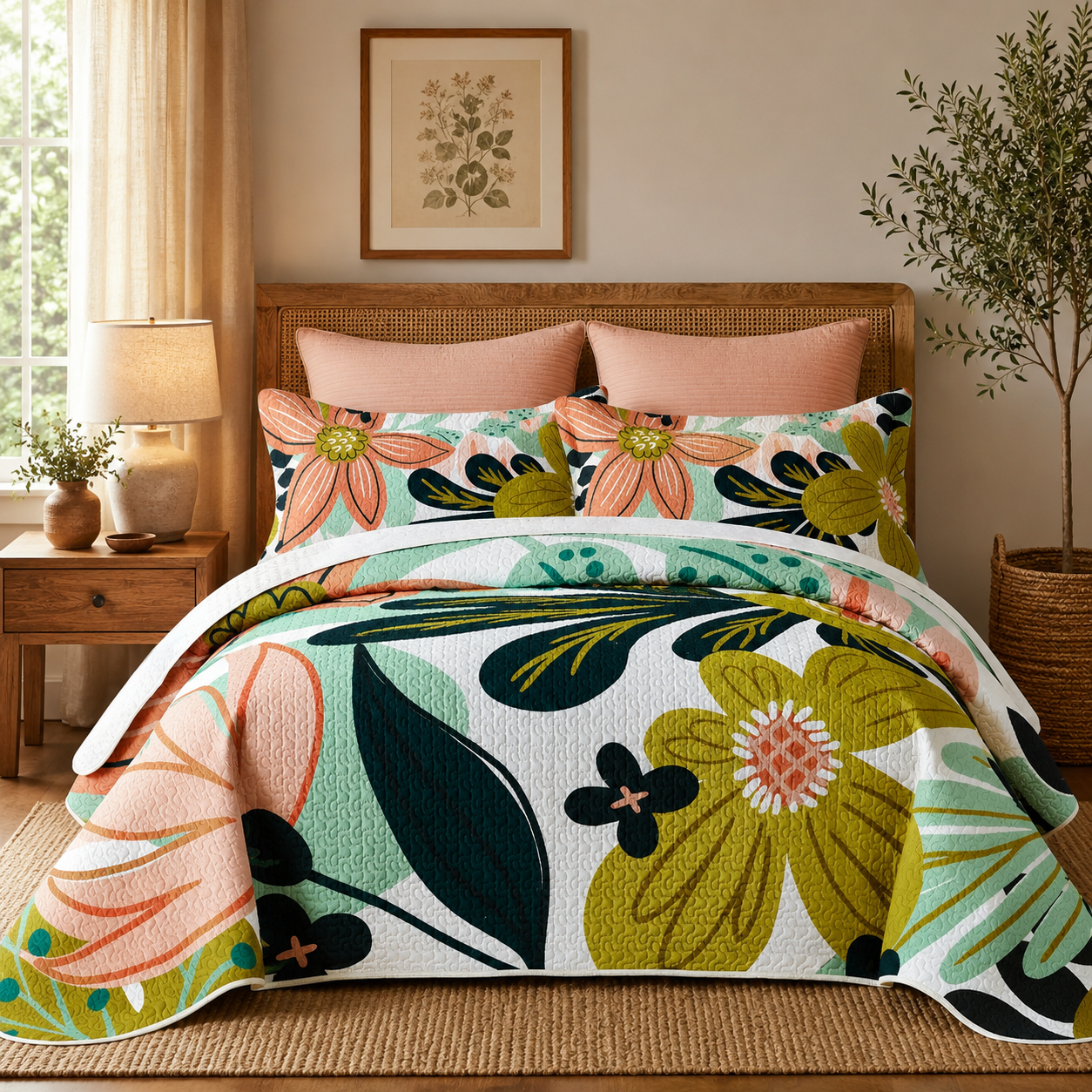 Boho Floral Quilt Set – Cozy All-Season Bedding