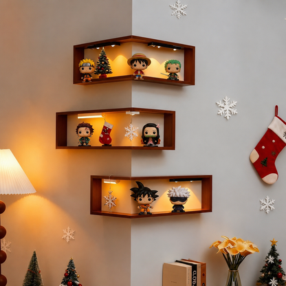 Lighted Wooden Corner Display Shelves