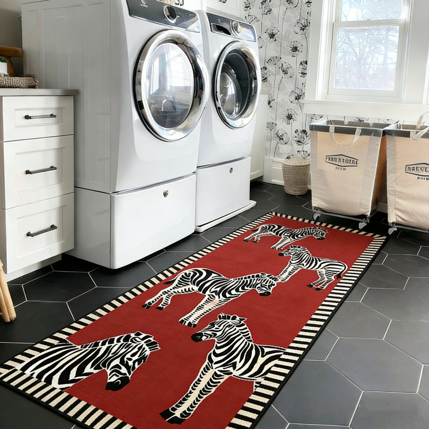 Artistic Zebra Print Washable Runner Rug