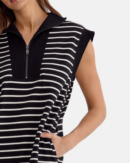 Limited time sale🔥Women's Striped Casual Zipper Cap Sleeve Mini Dress