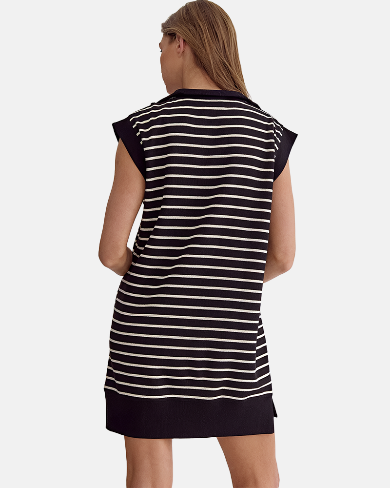 Limited time sale🔥Women's Striped Casual Zipper Cap Sleeve Mini Dress