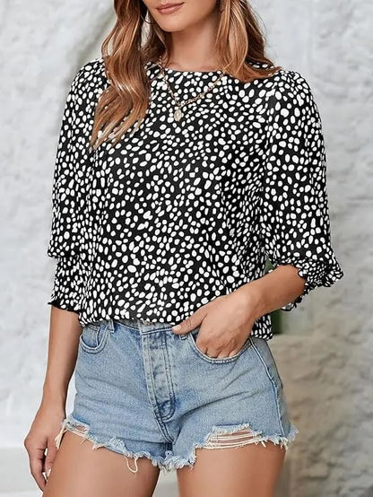 Women's Polka Dot 3/4 Sleeve Blouse Tops Ladies