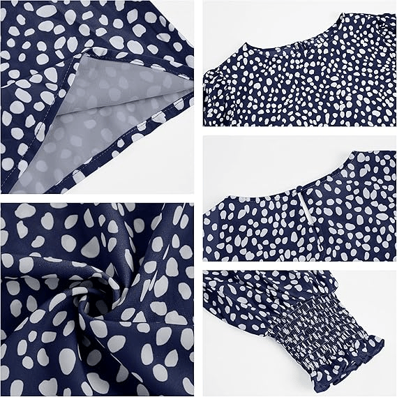 Women's Polka Dot 3/4 Sleeve Blouse Tops Ladies