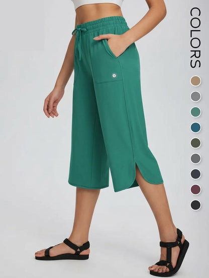 High Waisted Quick Dry UPF 50+ Wide Leg Yoga Capris