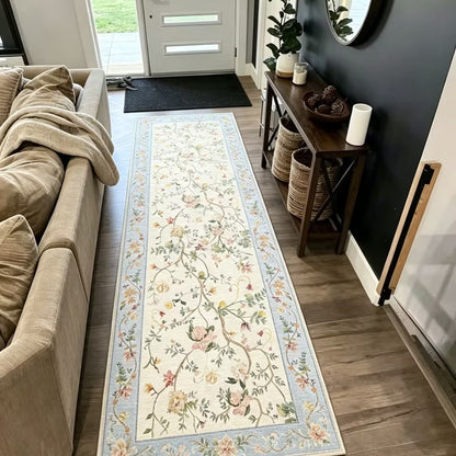 Vintage Floral Washable Runner Rug - Non-Slip & Machine Washable