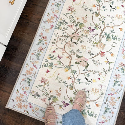 Vintage Floral Washable Runner Rug - Non-Slip & Machine Washable