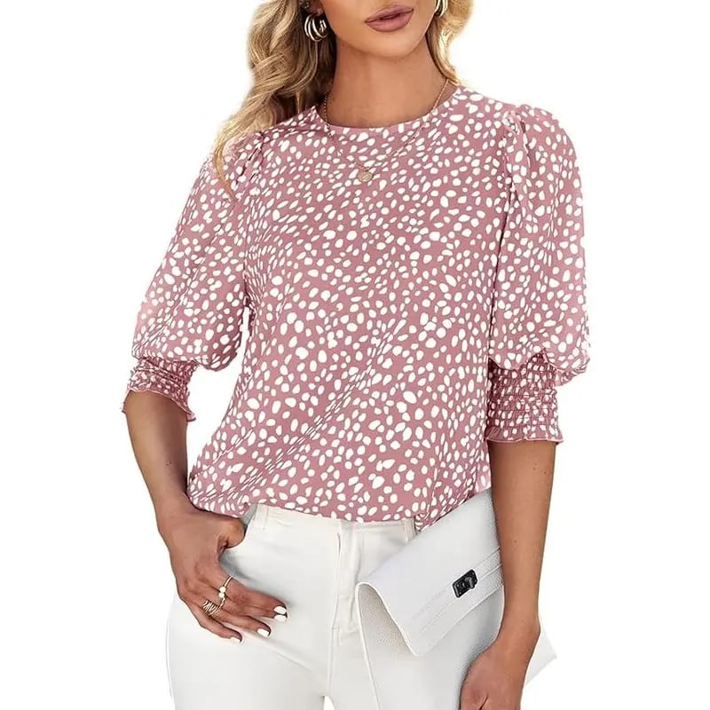 Women's Polka Dot 3/4 Sleeve Blouse Tops Ladies