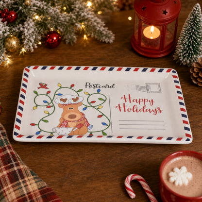 Vintage Christmas Postcard Ceramic Serving Platter