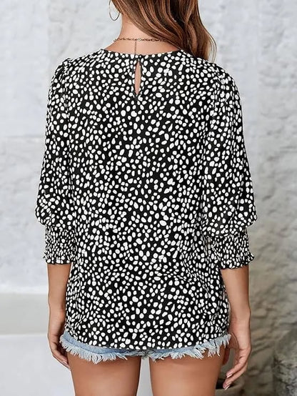 Women's Polka Dot 3/4 Sleeve Blouse Tops Ladies