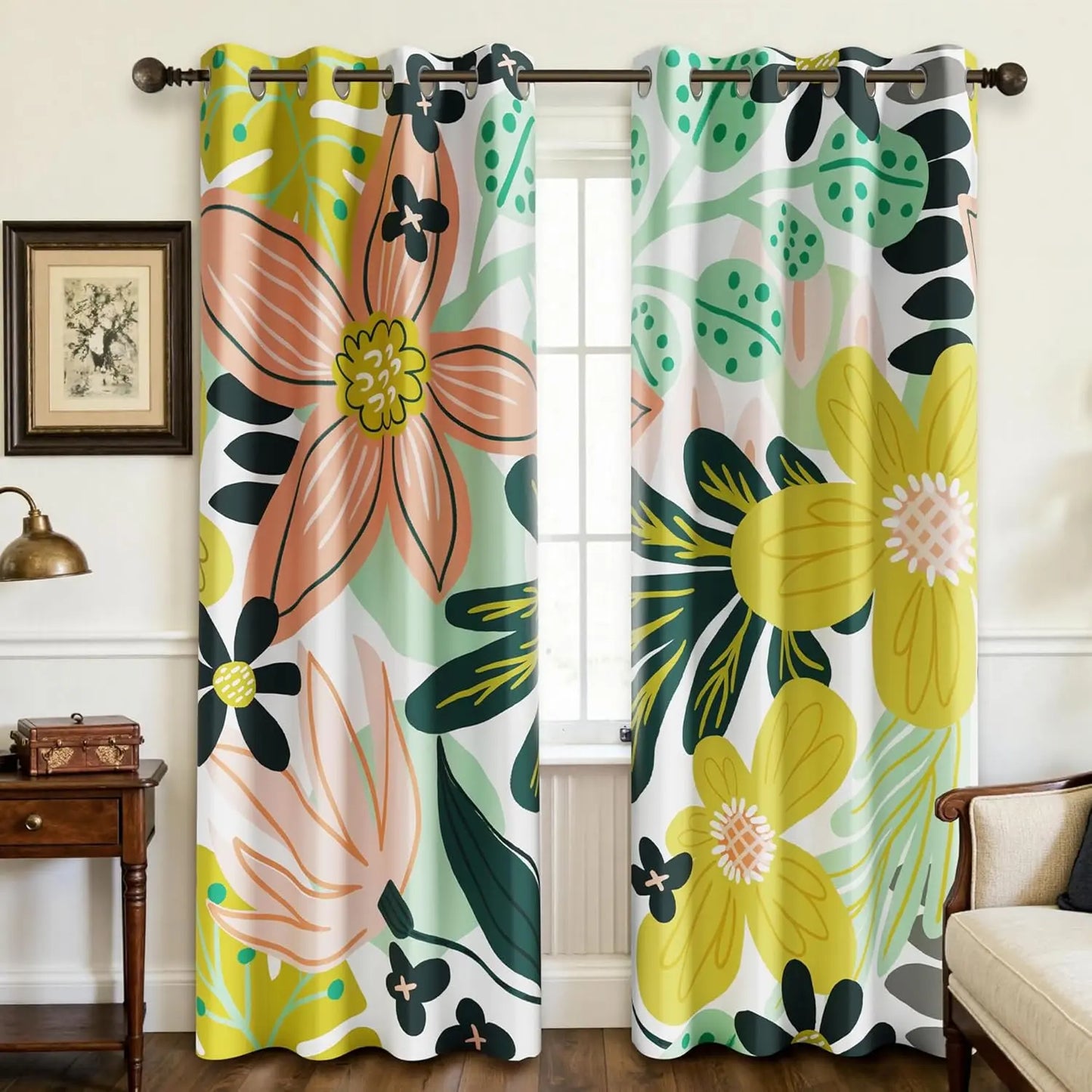 Boho Floral Blackout Curtains - 2 Panels for Bedroom