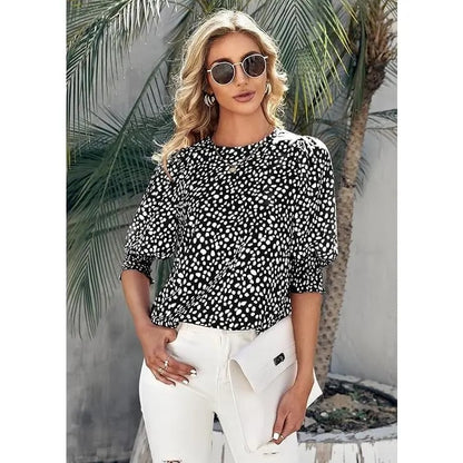 Women's Polka Dot 3/4 Sleeve Blouse Tops Ladies