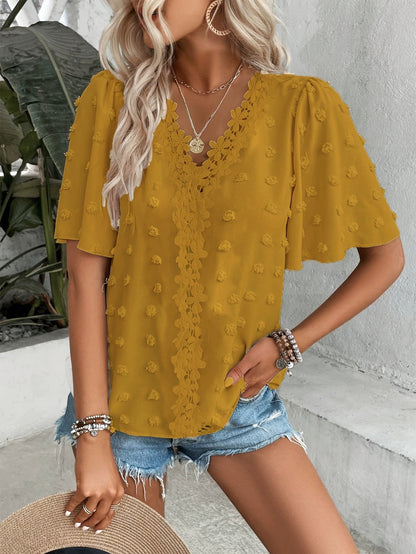 Swiss Dot Lace Butterfly Sleeve Blouse