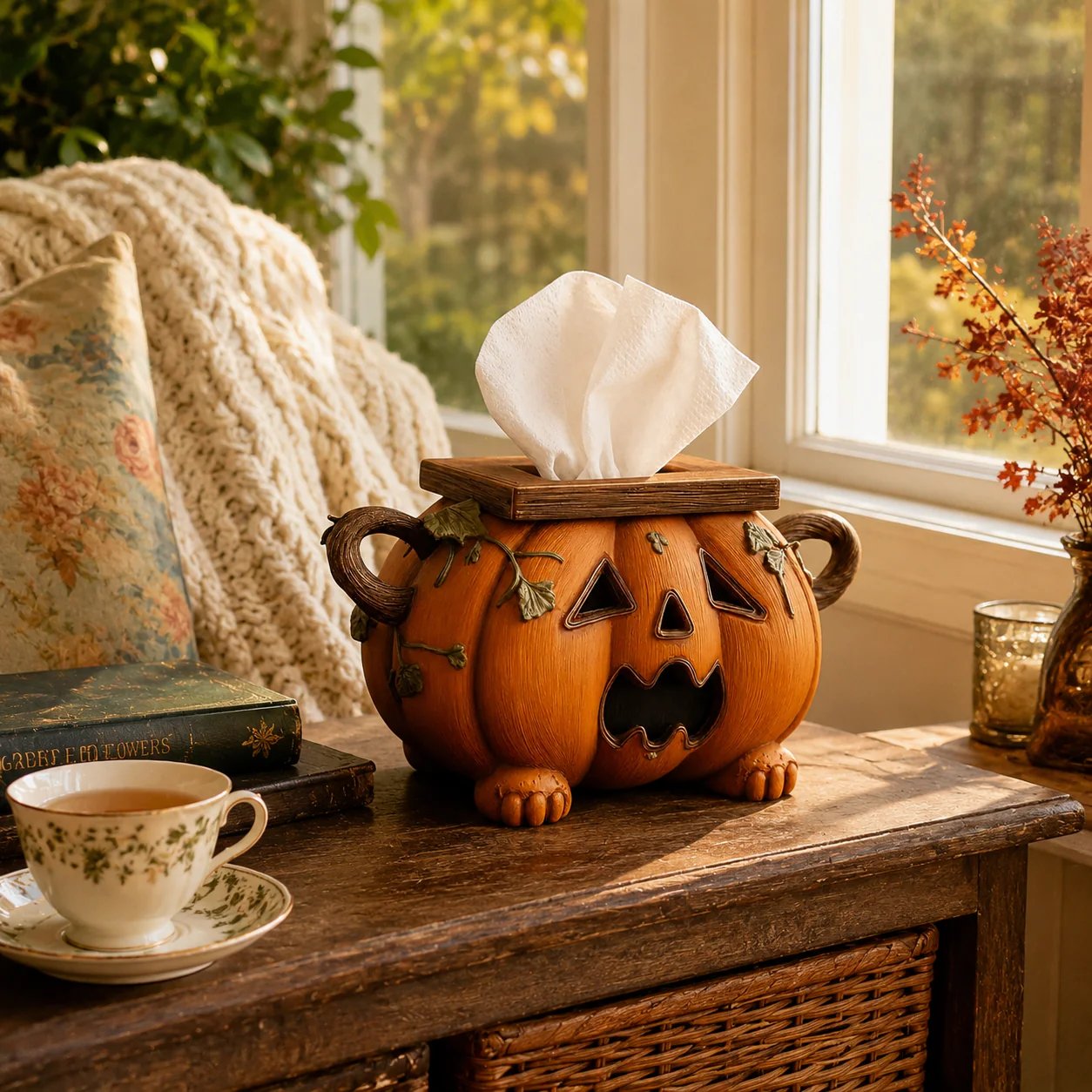 Whimsical Halloween Pumpkin Tissue Box Cover