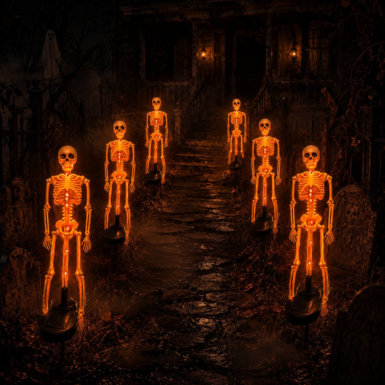 Halloween Skull Solar Garden Lights – Waterproof Outdoor Pathway Lights for Yard, Lawn & Spooky Halloween Decor