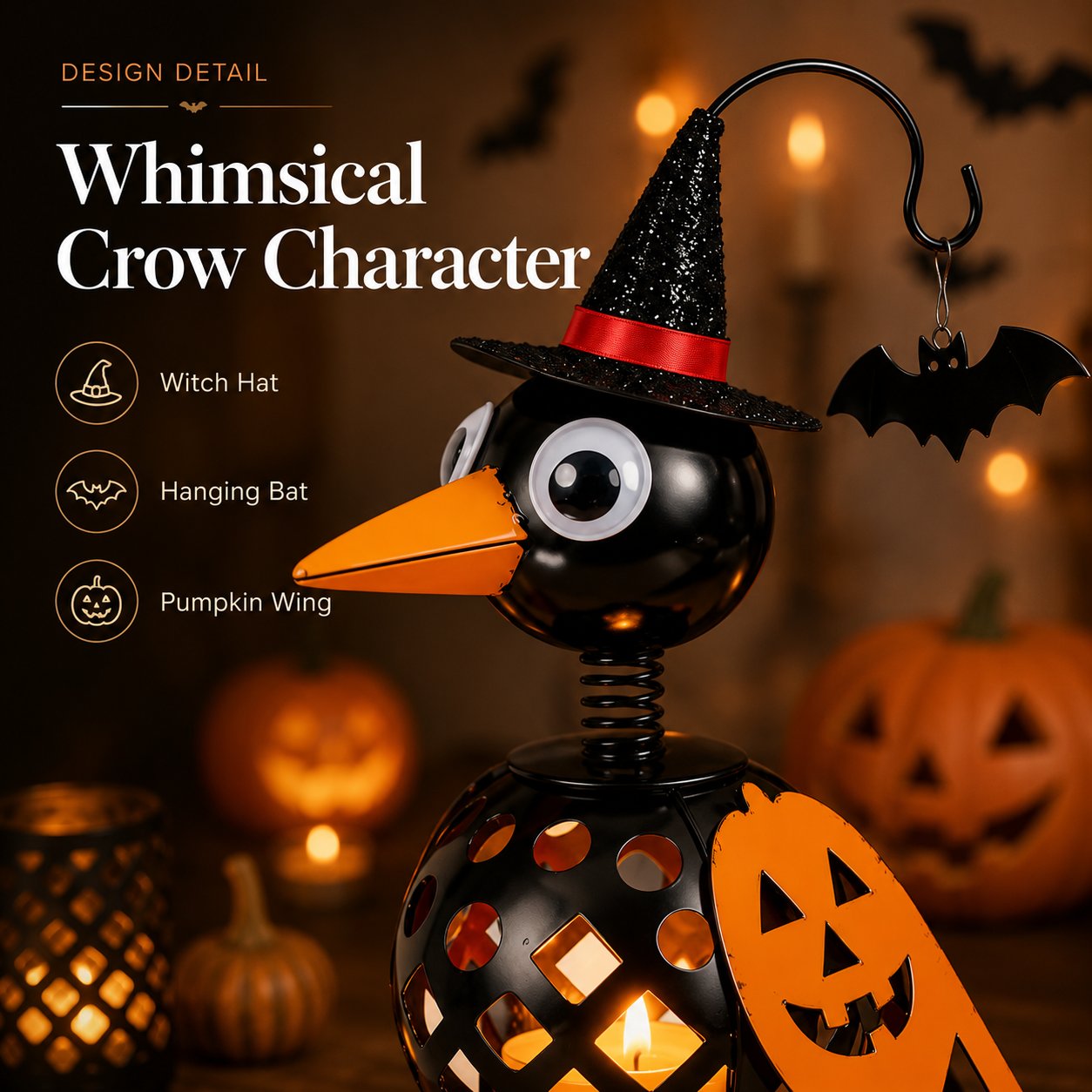 Whimsical Halloween Pumpkin Crow